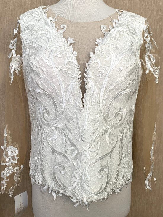 Jana Ann Couture Tops - Jana Ann Couture White Lace Bustier Top with Illusion sleeves | Size 16